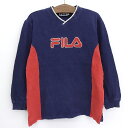 【今がお得★ポイント5倍でゲット】FILA/フィラ Vネック スウェット トレーナー 長袖 サイズ:XL ネイビー/レッド 【古着】 古着 【中古】 中古 me...