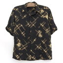 【今ならお得★ポイント5倍】claiborne シルク ボックスシャツ 半袖 総柄 サイズ:M ブラック×ベージュ 【古着】 古着 【中古】 中古 mellow...