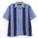 【今がお得★ポイント5倍でゲット】GEORGE 開襟 レーヨン×ポリエステル ストライプ ボックスシャツ 半袖 サイズ:M ライトブルー×ネイビー 【古着】 古...
