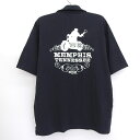 【今がお得★ポイント5倍でゲット】ILMIGLIORE 開襟 バックプリント ボックスシャツ 半袖 サイズ:XL ブラック×ブルーグレー 【古着】 古着 【中古...