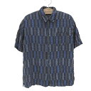 【今がお得★ポイント5倍でゲット】puritan 半袖 ボックスシャツ トーテムポール柄 レーヨン サイズ:M ネイビーベース 【古着】 古着 【中古】 中古 ...