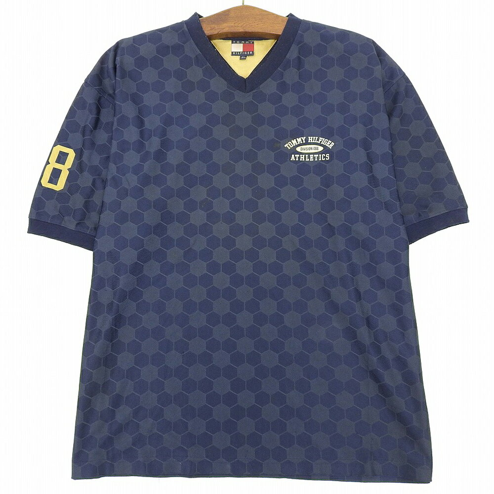 アメリカ製 トミーヒルフィガー TOMMY HILFIGER 半袖 サッカージャージ Tシャツ サイズ：XL ネイビー 【古着】 古着 【中古】 中古 mellow 【古着屋mellow楽天市場店】