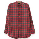 【今ならお得★ポイント5倍】トミーヒルフィガー TOMMY HILFIGER ボタンダウン シャツ 長袖 サイズ:M レッド×グリーン系チェック 【古着】 古着...