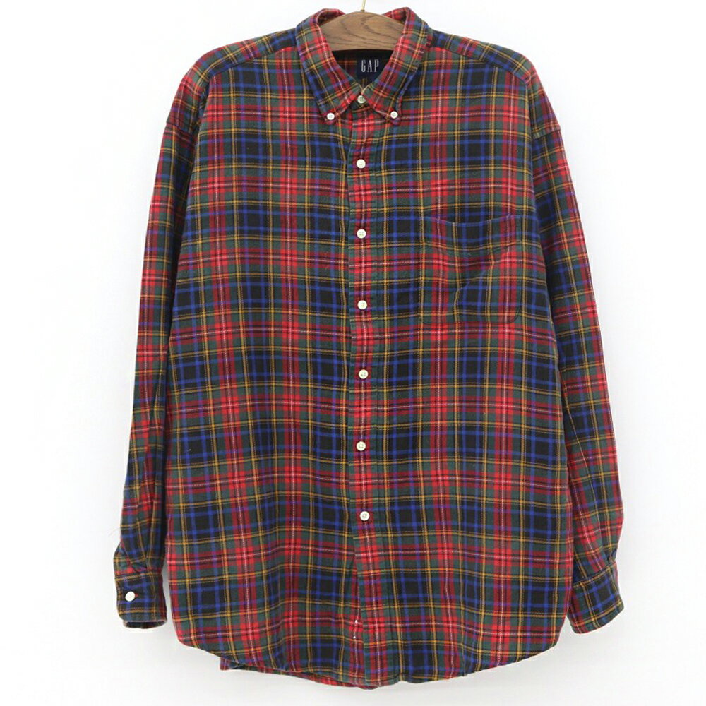 ギャップ/GAP ボタンダウン ネルシャツ 長袖 レッド×グリーンチェック サイズ：XXL 【古着】 古着 【中古】 中古 mellow 【古着屋mellow楽天市場店】