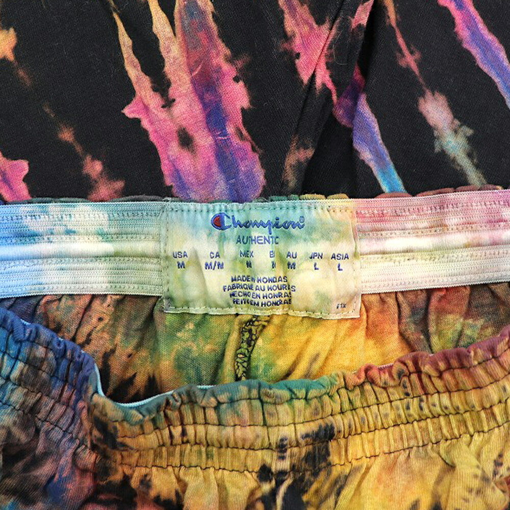 チャンピオン Champion ショートパンツ タイダイ柄 イージー ショーツ TIEDYE short pants サイズ：M　ブラック×イエロー系×ブルー 【古着】 古着 【中古】 中古 mellow 【古着屋mellow楽天市場店】