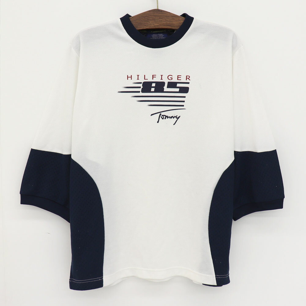 トミーヒルフィガー TOMMY HILFIGER メッシュ素材 5分袖Tシャツ サイズ：M ホワイト 【古着】 古着 【中古】 中古 mellow 【古着屋mellow楽天市場店】