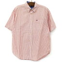 【今ならお得★ポイント5倍】トミー ヒルフィガー TOMMY HILFIGER ストライプ ボタンダウン シャツ 半袖 サイズ:L レッド×ホワイト【古着】 古...