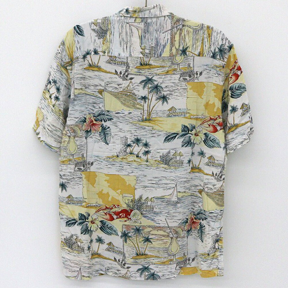 CAMPIA レーヨン アロハシャツ 半袖 総柄 サイズ：M ホワイト×イエロー【古着】 古着 ハワイアン【中古】 中古 mellow 【古着屋mellow楽天市場店】