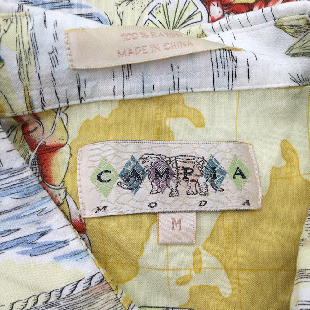 CAMPIA レーヨン アロハシャツ 半袖 総柄 サイズ：M ホワイト×イエロー【古着】 古着 ハワイアン【中古】 中古 mellow 【古着屋mellow楽天市場店】