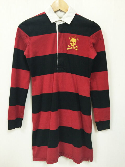 RUGBY RALPH LAUREN/ラグビー ラルフローレン 長袖 ラガーシャツ ワンピース 黒×赤 【サイズ：Women's S】【小さめ】【レディース】【US古着】【中古】【あす楽対応】【古着屋mellow楽天市場店】