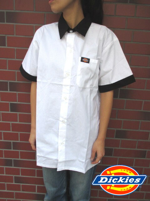 ディッキーズ Dickies コットン シャツ 半袖 2トーンカラー 無地 サイズ:XS , S , M , L , XL ホワイト×ブラック 【新品】 新品 ...