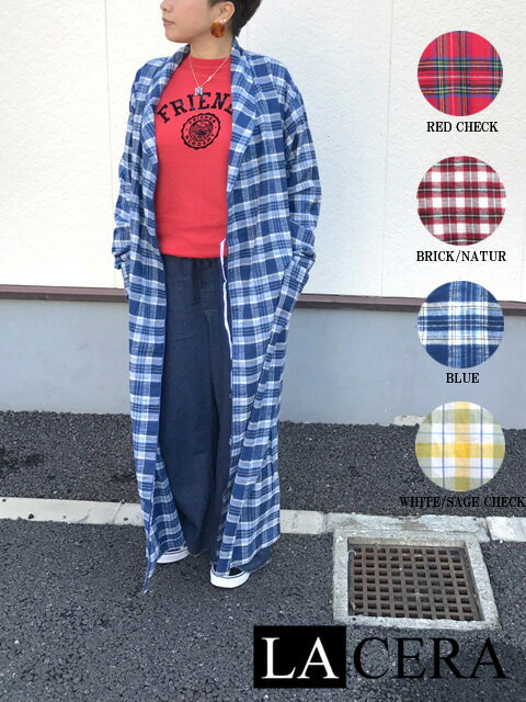 LA CERA コットン ガウン 長袖 チェック柄 サイズ：M , L , XL レッド , レッド×ホワイト , ブルー , イエロー 【新品】 新品 mellow 【あす楽対応】【古着屋mellow楽天市場店】