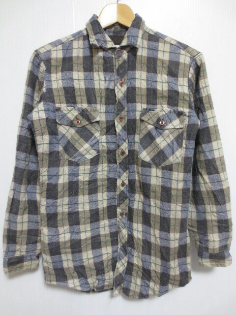 【SP7】【中古】SANDHERST チェック柄 裏地キルティング フランネルシャツ チャコールグレー×ベージュ×黄土色 【サイズ:16】【アメカジ】【ネルシャ...
