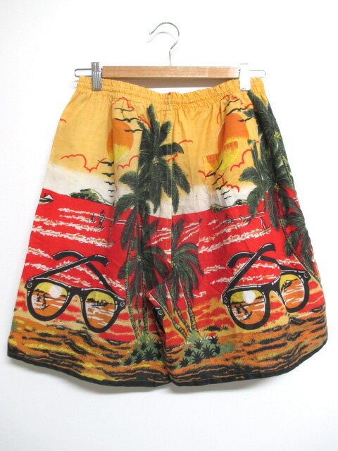 INDUSTRIAL スイム パンツ ショーツ アロハ ハワイアン柄 サイズ：W27〜W34 イエロー×レッド 【古着】 古着 【中古】 中古 mellow 【古着屋mellow楽天市場店】