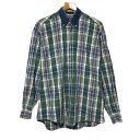 【今ならお得★ポイント5倍】ドッカーズ DOCKERS ボタンダウン チェック シャツ 長袖 サイズ:M グリーンxネイビー デニム クレリック 切り替え 【古...