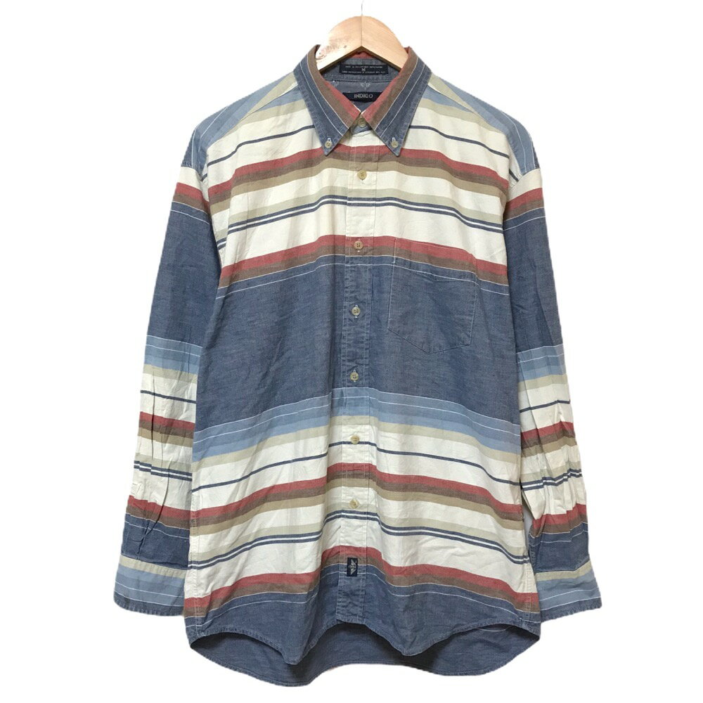 ドッカーズ DOCKERS シャツ ボタンダウン 長袖 サイズ：M ボーダー ブルー×レッド×ホワイト  古着  中古 mellow Levi's リーバイス 