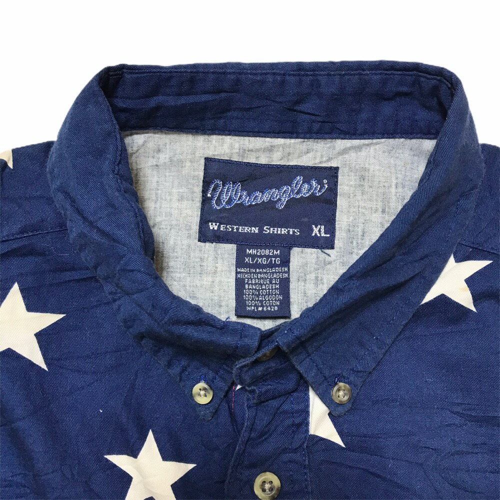 ラングラー Wrangler シャツ 星条旗 ボタンダウン 長袖 サイズ：XL ブルー×ホワイト×レッド 【古着】 古着 【中古】 中古 mellow 【古着屋mellow楽天市場店】