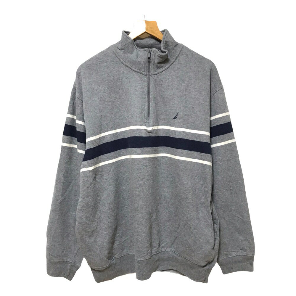 ノーティカ NAUTICA スウェット シャツ プルオーバー ハーフジップ ロゴ ワンポイント 刺繍 トレーナー 長袖 サイズ:XXL グレー×ネイビー×ホワイ...