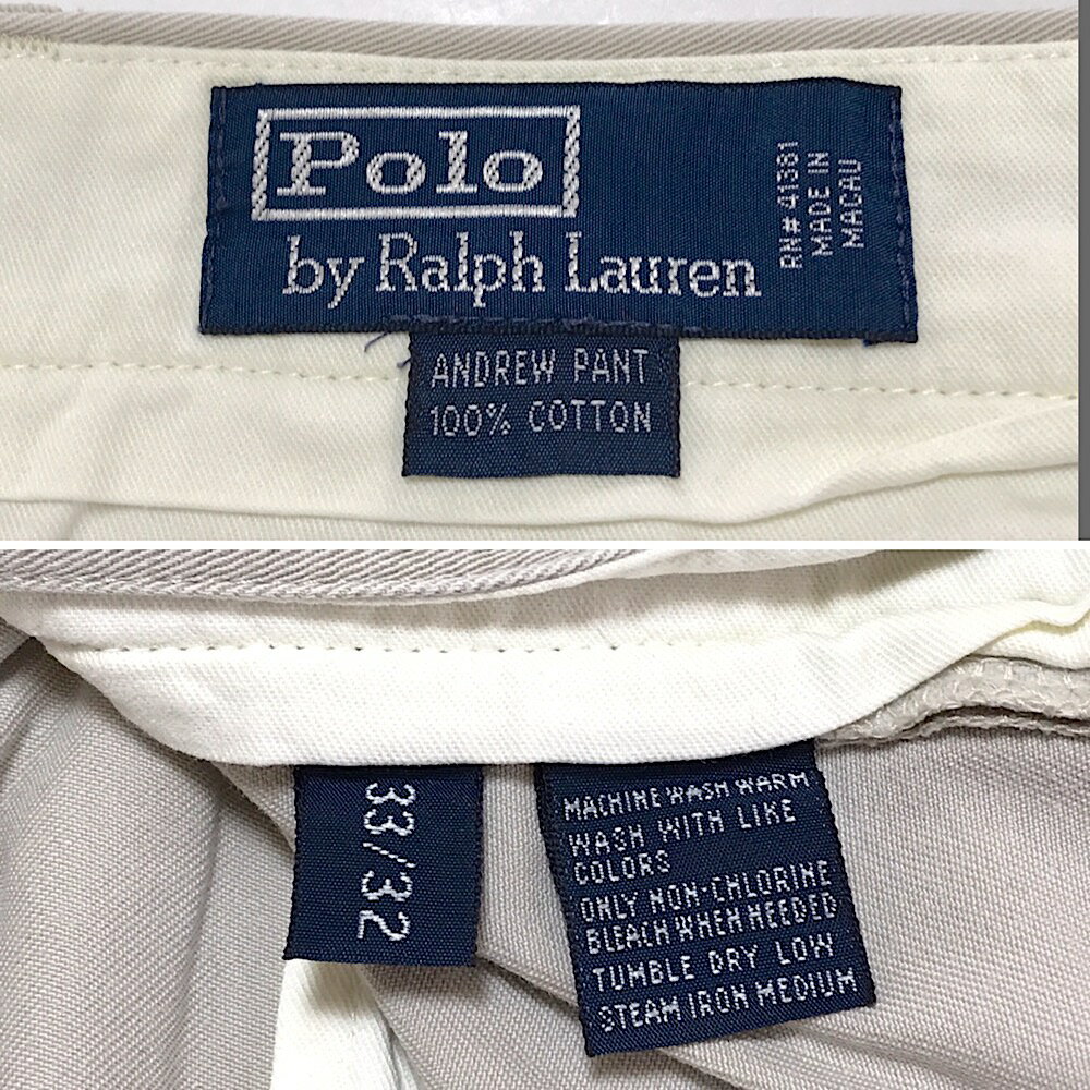 ポロ ラルフローレン Polo by Ralph Lauren ツータック コットン チノ パンツ 無地 サイズ：W34 L29.5 ライトベージュ 【古着】 古着 【中古】 中古 mellow 【古着屋mellow楽天市場店】