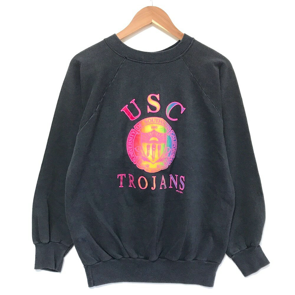 AMERICA'S FINEST スウェット シャツ プルオーバー トレーナー "USC TROJANS" ロゴ プリント カレッジ 薄手 長袖 MADE IN U.S.A サイズ：L チャコールグレー  古着  中古 アメリカ製 mellow 