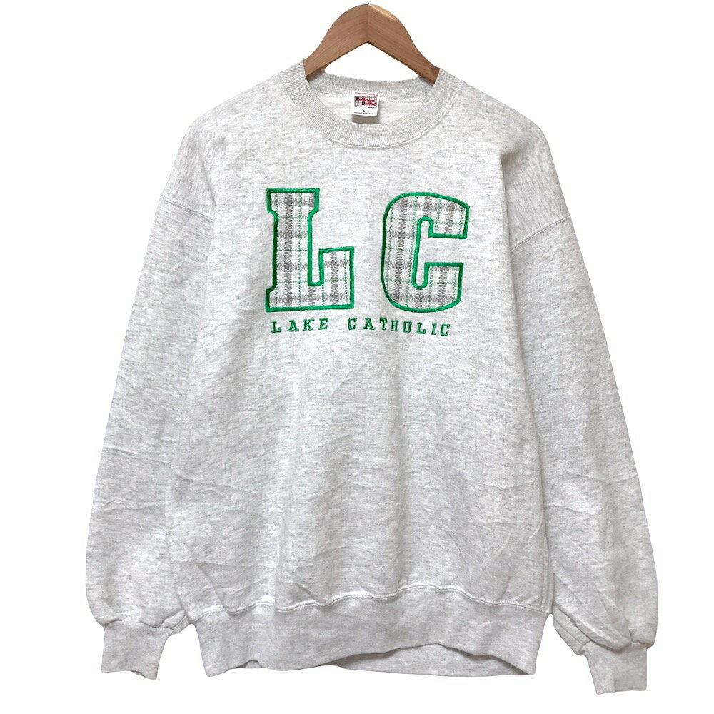 College House スウェット シャツ プルオーバー トレーナー "LAKE CATHOLIC" ロゴ 刺繍 カレッジ 長袖 サイズ：L ライトグレー  古着  中古 mellow 