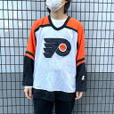 ★20%オフ クーポン 4/30 14時まで★スターター STARTER NHL Philadelphia Flyers フィラデルフィア フライヤーズ メッシュ ホッケージャージ 長袖 ロゴ ワッペン 刺繍 サイズ：L ホワイト×オレンジ×ブラック 【古着】 古着 【中古】 中古 mellow 【あす楽対応】 その1