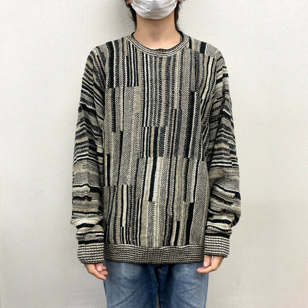 【中古】 Protege COLLECTION アクリル×ナイロン ニット セーター パイル地 マルチストライプ 長袖 サイズ:M ベージュ×アイボリー×ブラッ...