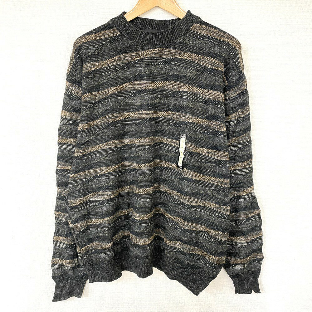 haggar コットン×アクリルニット セーター クルーネック ロングスリーブ 長袖 総柄 MADE IN U.S.A. サイズ:XXL ブラック×ブラウン×ベ...