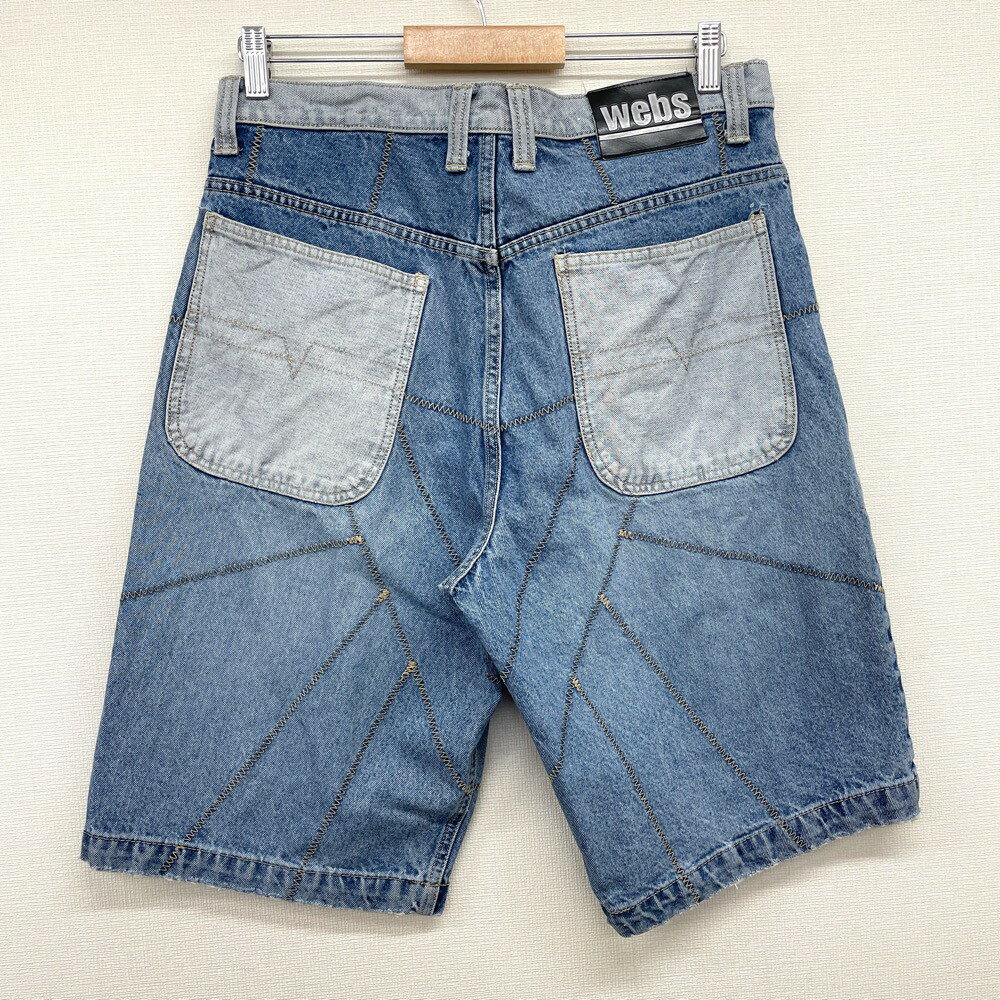 US古着 WEBS JEANS CO. デニム ショートパンツ パッチワーク風 刺繍 ひざ下 Y2K サイズ：W34 インディゴ 【中古】