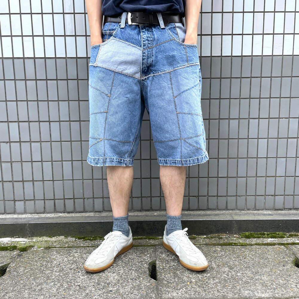 US古着 WEBS JEANS CO. デニム ショートパンツ パッチワーク風 刺繍 ひざ下 Y2K サイズ：W34 インディゴ 【中古】