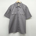 US古着 ディッキーズ Dickies ワークシャツ 半袖 無地 サイズ:メンズ L ライトグレー 【中古】