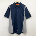 US古着 ディッキーズ Dickies ワークシャツ 半袖 ツートーン サイズ:メンズ L ネイビー×ライトグレー 【中古】