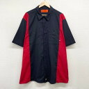 ★30%オフ クーポン 4/2 14時まで★US古着 ディッキーズ Dickies ワークシャツ 半袖 ツートーン サイズ：メンズ 2XT ビッグサイズ ブラック×レッド あす楽対応【中古】