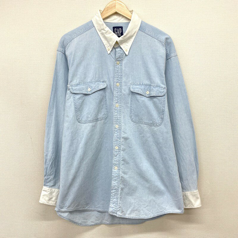 【50％オフ★お得なクーポンあり】90 039 s US古着 オールドギャップ OLD GAP シャンブレー シャツ クレリックシャツ ボタンダウン ロングスリーブ 長袖 サイズ：メンズ L インディゴ×ホワイト あす楽対応【中古】