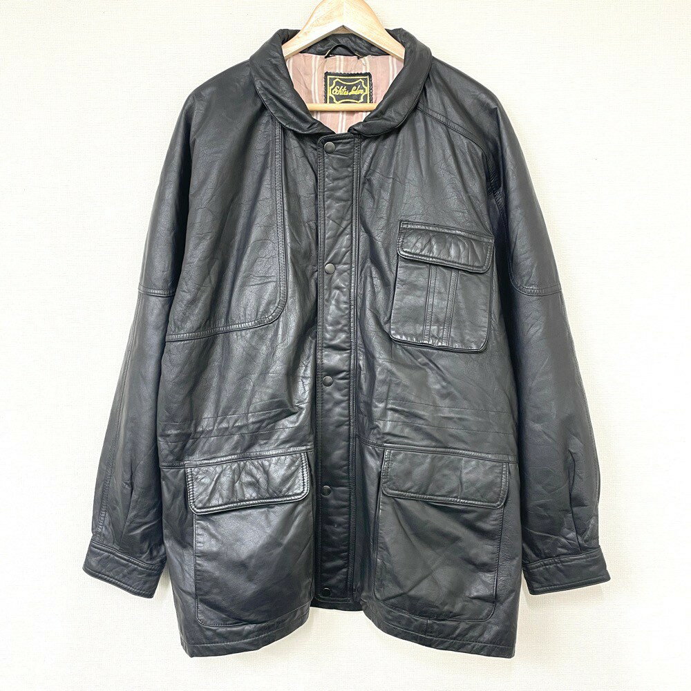 Mark Adam レザー ジャケット ジップアップ スナップボタン サイズ:MEN'S XL位 ブラック 【古着】 古着 【中古】 中古 mellow【古着屋mellow楽天市場店】