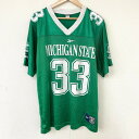 リーボック Reebok ミシガンステート スパルタンズ Michigan State Spartans メッシュ フットボールジャージ 半袖 ロゴ プリント サイズ:46 グリーン×ホワイト 【古着】 古着 【中古】 中古 mellow 【古着屋mellow楽天市場店】