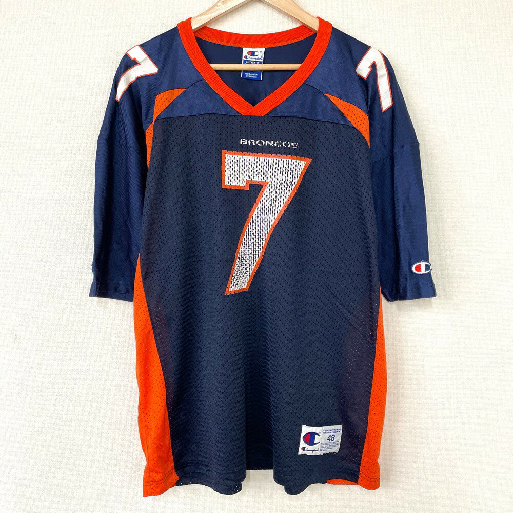 【30％オフ★お得なクーポンあり】チャンピオン Champion NFL デンバー ブロンコス Denver Broncos メッシュ フットボールジャージ 半袖 ロゴ プリント サイズ：48 ネイビー×オレンジ 【古着】 古着 【中古】 中古 mellow AUTHENTIC ATHLETIC APPAREL【あす楽対応】【古