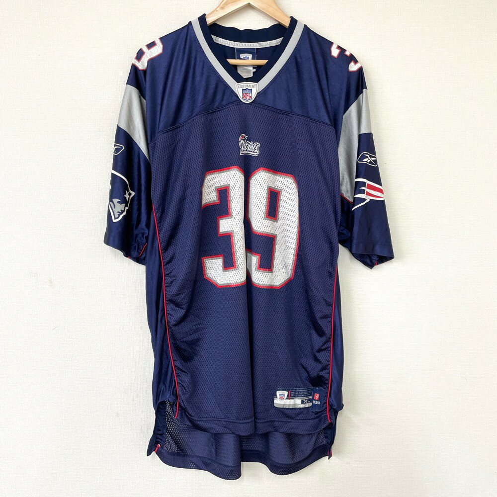 リーボック Reebok NFL ニューイングランド ペイトリオッツ New England Patriots メッシュ フットボールジャージ 半袖 ロゴ プリント サイズ：XL ネイビー×グレー 【古着】 古着 【中古】 中古 mellow AUTHENTIC【あす楽対応】【古着屋mellow楽天市場店