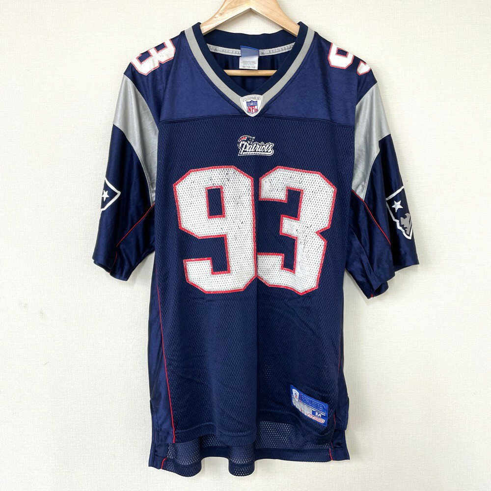 【30％オフ★お得なクーポンあり】リーボック Reebok NFL ニューイングランド ペイトリオッツ New England Patriots メッシュ フットボールジャージ 半袖 ロゴ プリント サイズ：M ネイビー×グレー 【古着】 古着 【中古】 中古 mellow 【あす楽対応】【古着屋mellow楽天