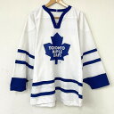 ★30%OFF★CCM NHL Toronto Maple Leafs トロント メープルリーフス メッシュ ホッケージャージ ロングスリーブ 長袖 ロゴ フロッキープリント サイズ：M ホワイト×ブルー MADE IN CANADA 【古着】 古着 【中古】 中古 mellow 【あす楽対応】【古着屋mellow楽天市場店】 その1