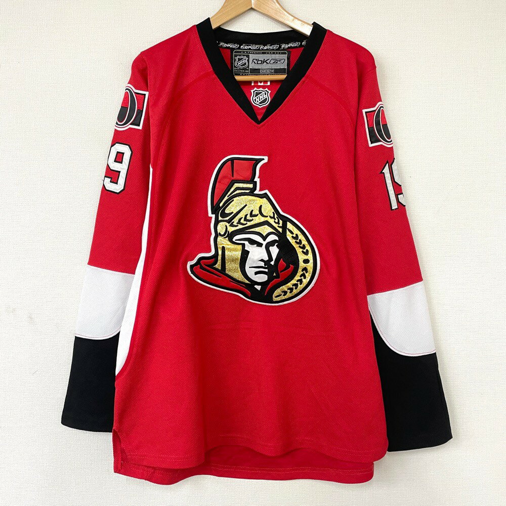 リーボック Reebok CCM NHL Ottawa Senators オタワ セネターズ メッシュ ホッケージャージ ロングスリーブ 長袖 ロゴ ワッペン 刺繍 サイズ：50 レッド×ブラック×ホワイト MADE IN CANADA 【古着】 古着 【中古】 中古 mellow 【あす楽対応】【古着屋mellow楽天市場店】