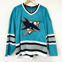 ★30%OFF★CCM NHL San Jose Sharks サンノゼ シャークス ホッケージャージ ロングスリーブ 長袖 ロゴ ワッペン サイズ：L ブルーグリーン×グレー×ホワイト×ブラック MADE IN CANADA【古着】 古着 【中古】 中古 mellow 【あす楽対応】【古着屋mellow楽天市場店】 その1