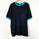 Bugle Boy Co. リンガー Tシャツ プリント 半袖 サイズ：M ブラック×ブルーグリーン  古着  中古 mellow トリムTシャツ