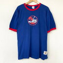 BULLETIN NHL ウィニペグ ジェッツ Winnipeg Jets リンガー Tシャツ プリント 半袖 サイズ：XL ブルー×レッド  古着  中古 mellow トリムTシャツ