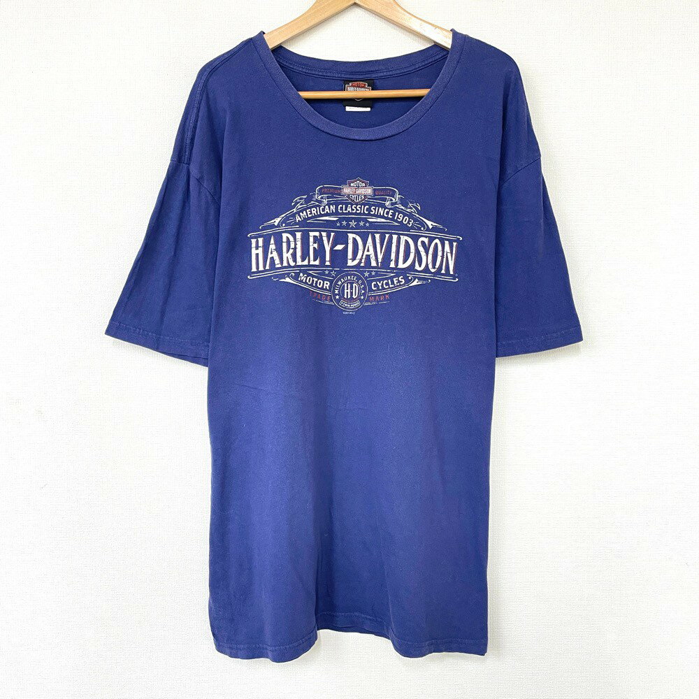 【ゆうパケット対応】ハーレーダビットソン HARLEY-DAVIDSON Tシャツ 半袖 両面 プリント サイズ:2XL ネイビー 【古着】 古着 【中古】 中...