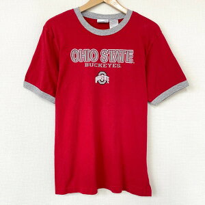 【お買い物マラソン★ポイント10倍】【ゆうパケット対応】NCAA オハイオ州立大学 バックアイズ リンガー Tシャツ プリント 半袖 サイズ:XL レッド×グレー 【古着】 古着 【中古】 中古 mellow トリムTシャツ OHIO STATE BUCKEYES【古着屋mellow楽天市場店】