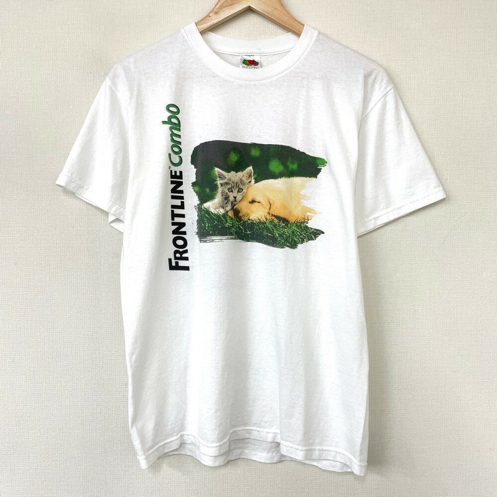 【ゆうパケット対応】古着 アニマルピクチャープリント白Tシャツ 犬 猫プリント サイズ：M ホワイト 100%コットン フルーツ オブ ザ ルーム FRUIT OF THE LOOM【古着】 古着 【中古】 中古 mellow【あす楽対応】【古着屋mellow楽天市場店】