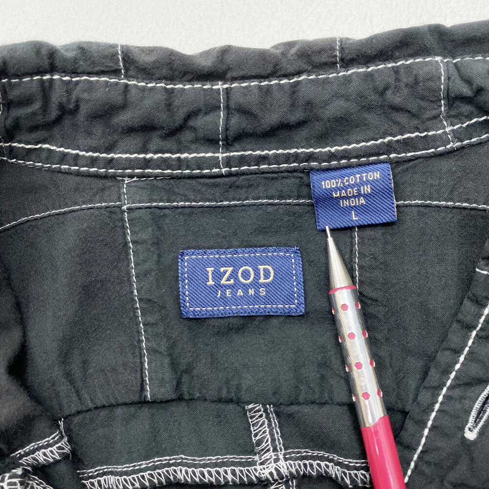 ★10%OFFクーポン対象★アイゾッド ジーンズ IZOD JEANS ボタンダウン シャツ パッチワーク ロングスリーブ 長袖 サイズ：L 後染めブラック 【古着】 古着 【中古】 中古 mellow 【古着屋mellow楽天市場店】