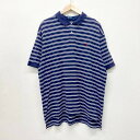 US古着 ポロ ラルフローレン Polo by Ralph Lauren コットン ポロシャツ 半袖 ボーダー柄 ワンポイント ポニー 刺繍 サイズ:メンズ XL ビッグサイズ ネイビー×ホワイト 【中古】