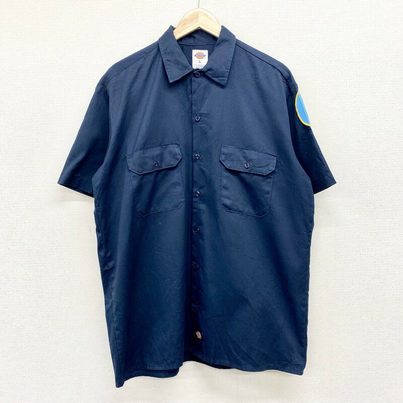 楽天古着屋mellow楽天市場店【30％オフ★お得なクーポンあり】US古着 ディッキーズ Dickies ワークシャツ 半袖 ALABAMA GREAT SEAL ワッペン サイズ：メンズ L ネイビー あす楽対応【中古】